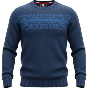Helly Hansen Mens Navy Blue Wool Blend Fair Isle Crewneck Sweater Large Nordic